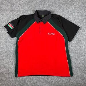 Vintage Kenya Rugy Polo Shirt Mens XL Red Black Short Sleeve Flag Shield